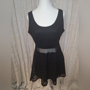 Forever 21 Y2K Vintage Black Chevron Mesh Panel Skater Fit & Flare Mini Dress